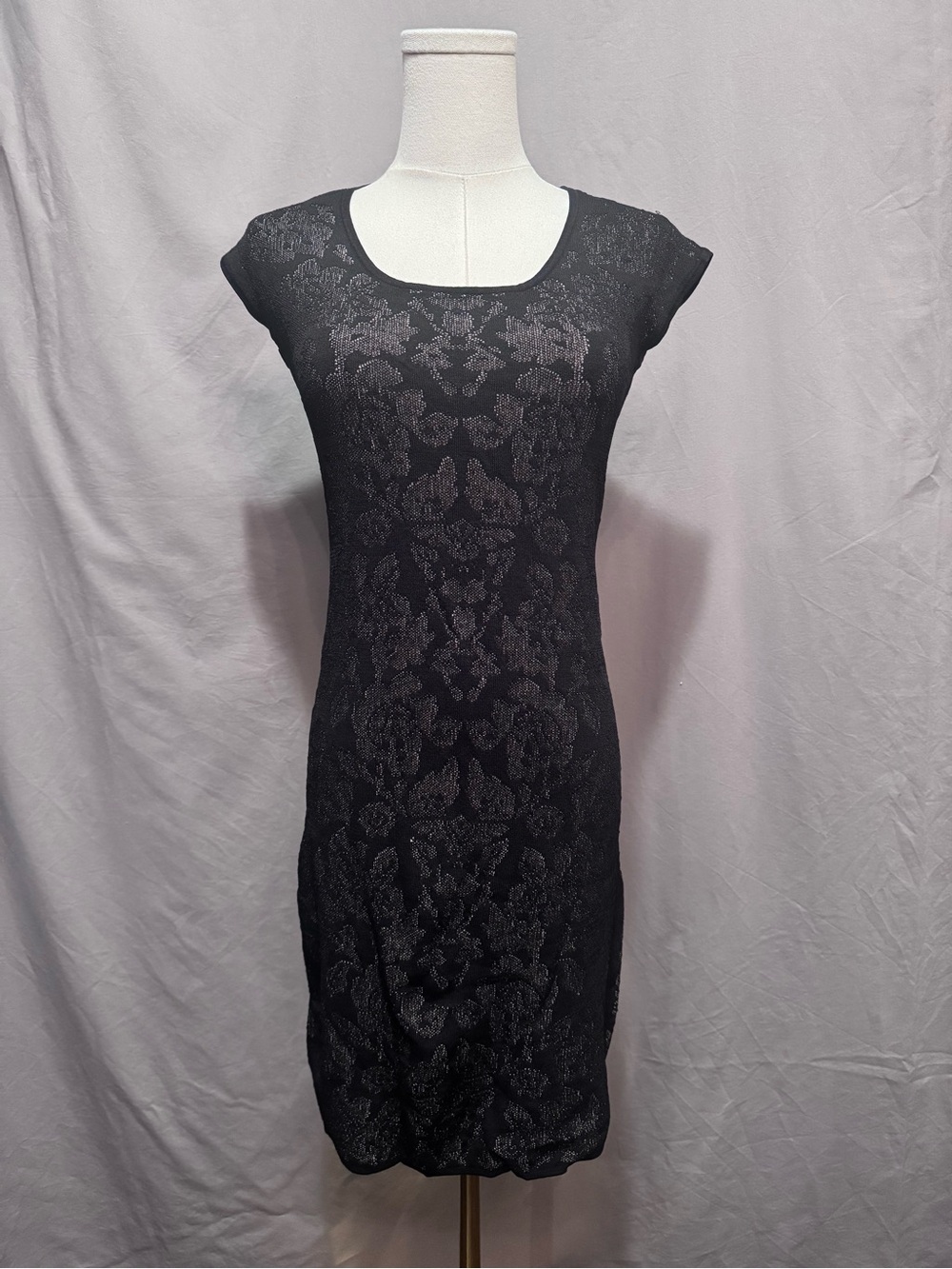 NWOT Ann Taylor Black Jacquard Cap-Sleeve Dress - Size XS